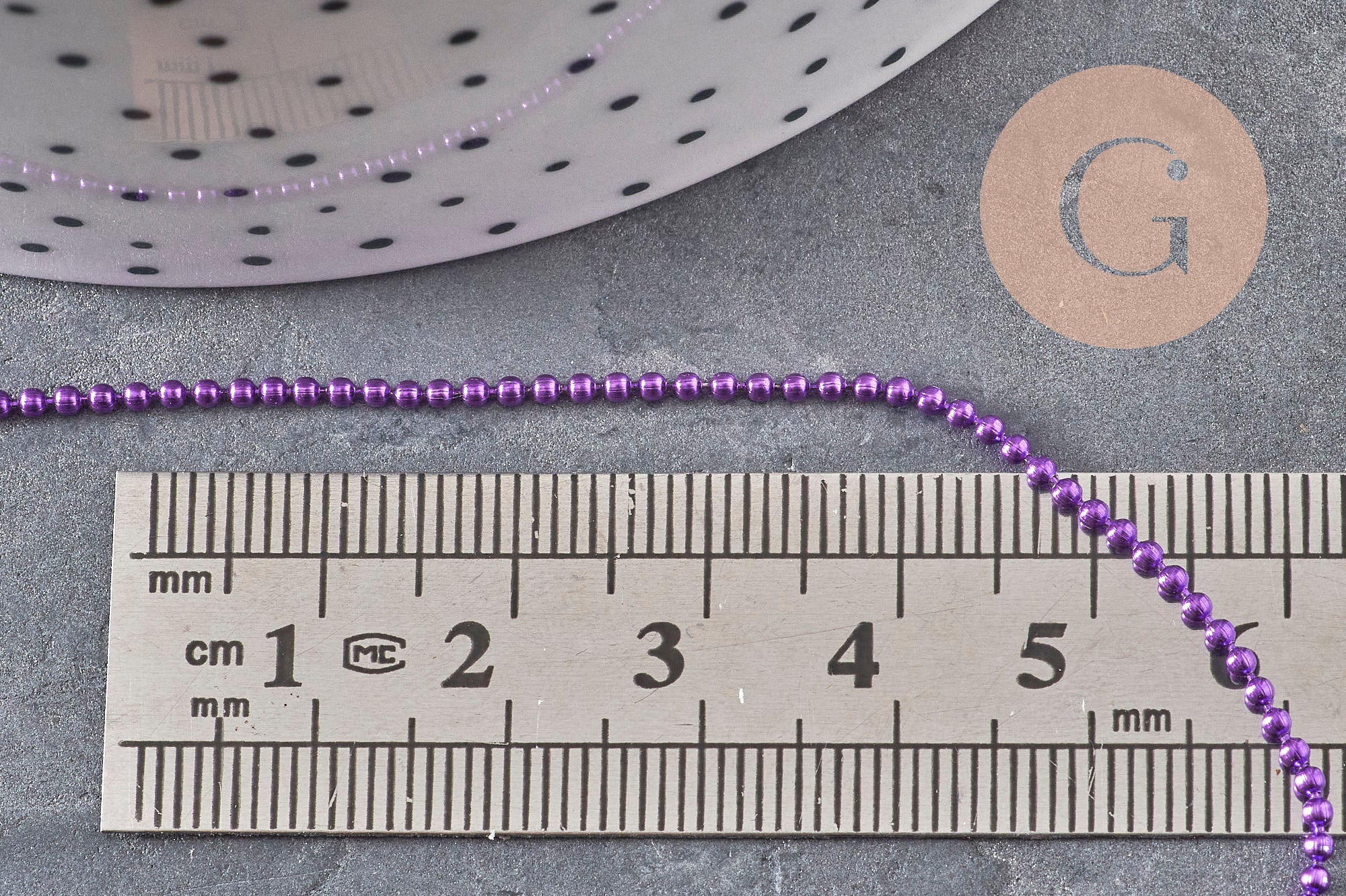 Chaine boule violette, fourniture créative, chaine bijou, création bijoux,chaine boule, chaine couleur,1.5mm, 5 mètres,G2679
