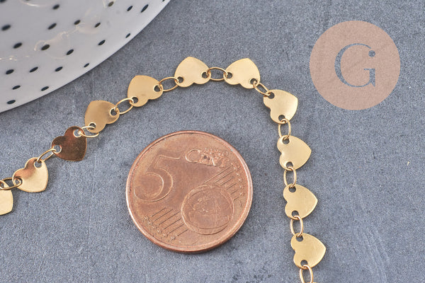 Chaine coeur acier inoxydable doré 14k cœur 6.5mm, x1 mètre (G6804)