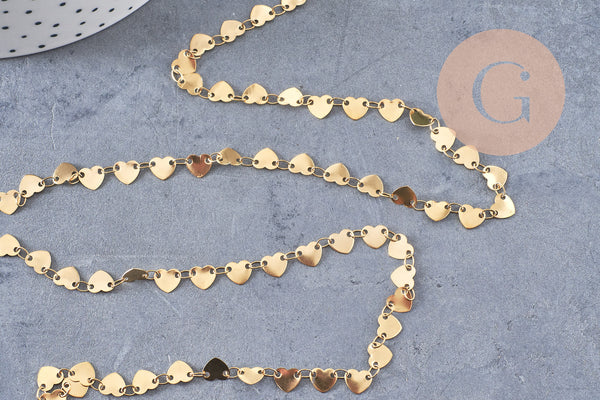Chaine coeur acier inoxydable doré 14k cœur 6.5mm, x1 mètre (G6804)