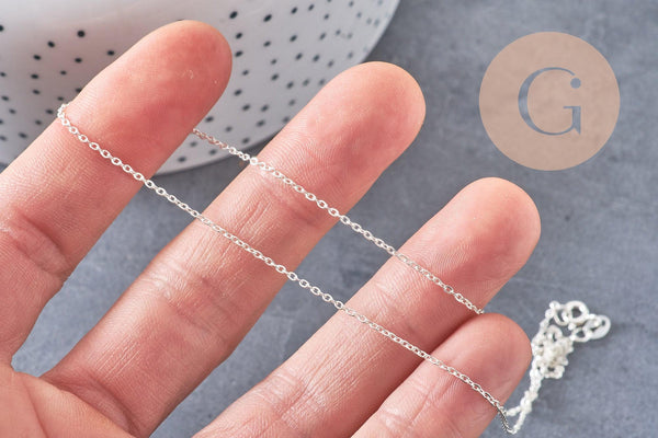 Chaine collier forçat très fine argent massif 0.8mm-45cm, x1 (G0702)