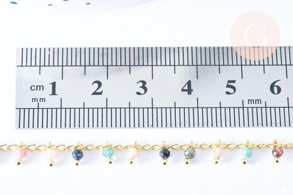 Chaine collier laiton doré fantaisie tourmaline naturelle 45cm, x1 (G7251)