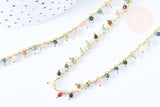Collier Chaine collier laiton doré fantaisie tourmaline naturelle 45cm, x1 (G7251)