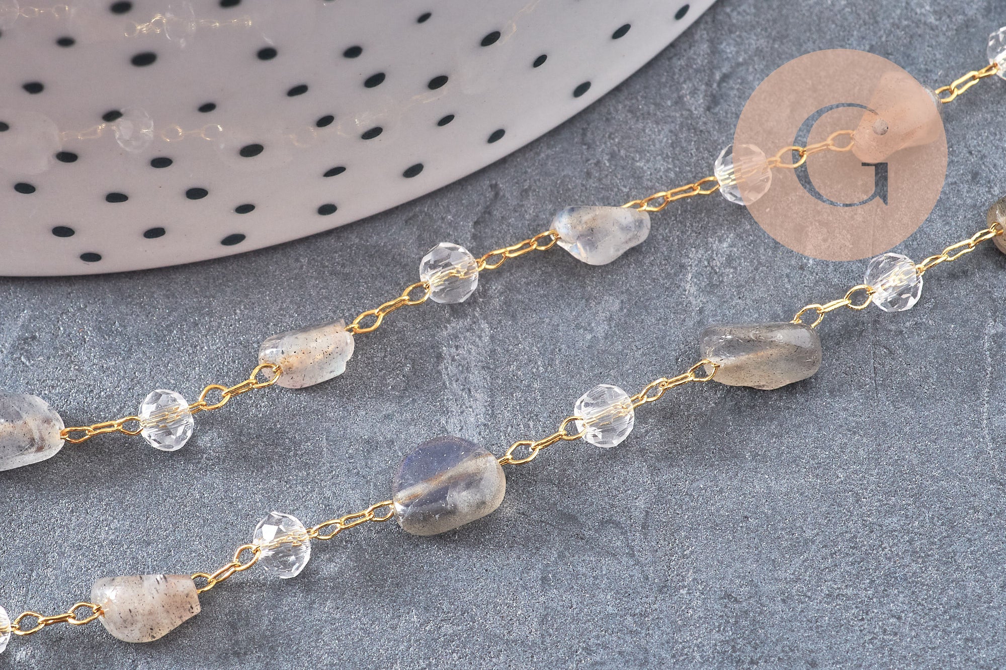 Collier Chaine collier pierre laiton doré 39.5cm, x1 (G10921)