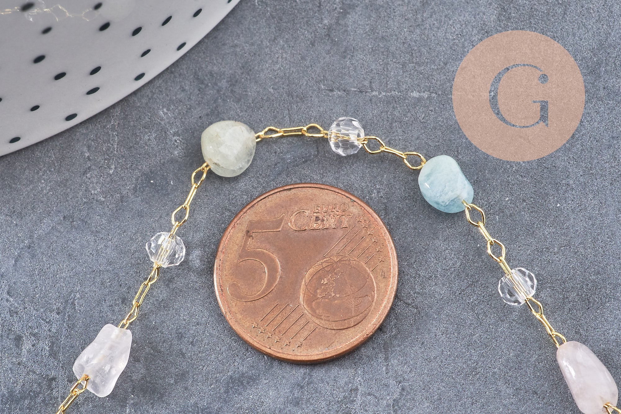 Collier Chaine collier pierre laiton doré 39.5cm, x1 (G10921)