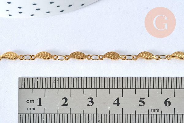 Chaine complète acier dorée 14k feuille,chaine collier,sans nickel,acier doré, chaine complète,44.5m, x1 G0631
