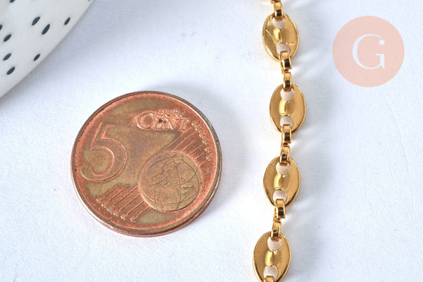 Chaine complète acier dorée 14k grain de café,chaine fantaisie, acier doré inoxydable ,chaine complète,45cm, x1 G5801