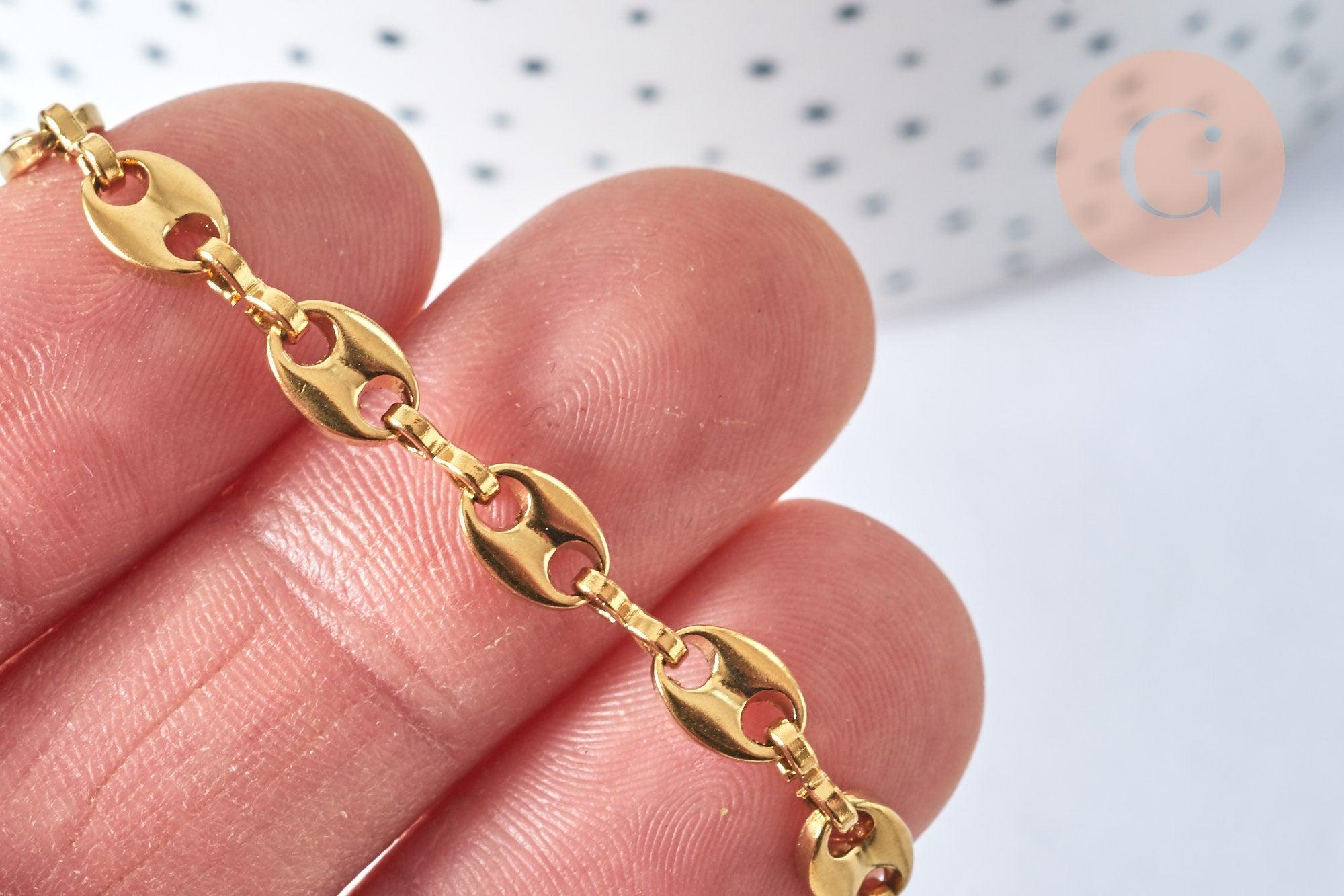 Collier Chaine complète acier dorée 14k grain de café,chaine fantaisie, acier doré inoxydable ,chaine complète,45cm, x1 G5801
