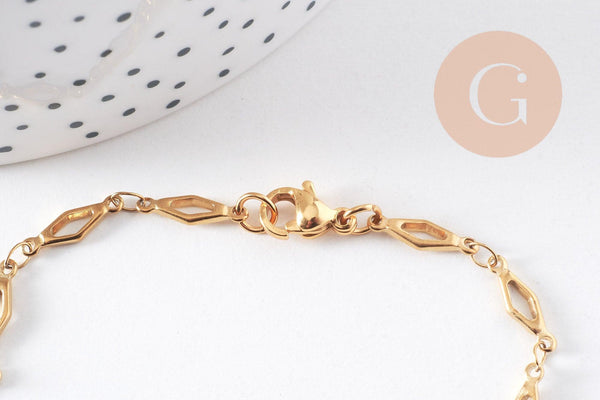 Chaine complète acier dorée 14k losange,chaine collier,sans nickel,4mm,45cm, x1 (G6776)