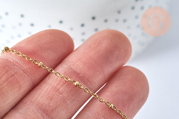 Chaine complète acier dorée 14k satellite,avec ou sans extension,chaine sans nickel,1.5mm,41cm, x1 (G0306)