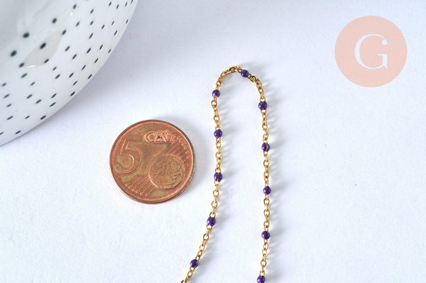 Chaine complète avec fermoir acier dorée 14k fantaisie résine violette 2mm/45cm, x1 (G1385)