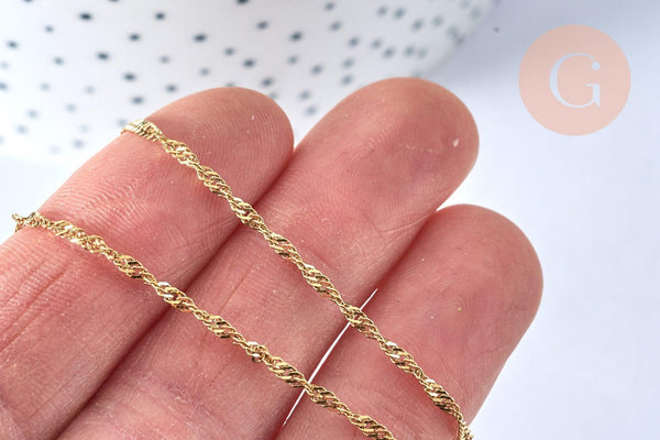 Chaine complète avec fermoir acier inoxydable 304 doré 14k singapour 2mm/45.5cm, x1 (G3489)