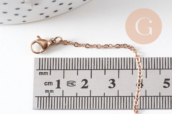 Chaine complète avec fermoir acier or rose 14k forçat 1.9mm/45cm, x1 (G1102)