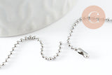 Collier Chaine complète avec fermoir boule fer platine 1.5mm/60cm, x1 (G9596)