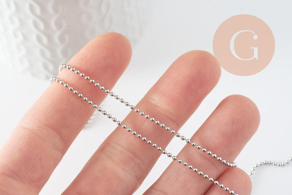 Chaine complète avec fermoir boule fer platine 1.5mm/60cm, x1 (G9596)