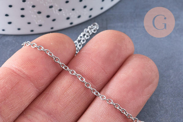 Chaine complète avec fermoir forçat acier 304 inoxydable platine 45cm, x1 (G1864)