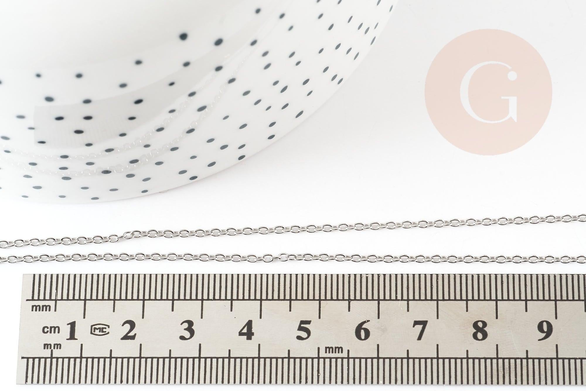 Collier Chaine complète avec fermoir forçat acier inoxydable platine 1.5mm-45cm, x1 (G9301)