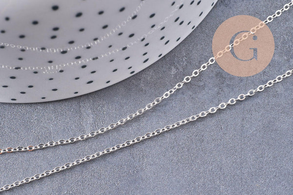 Chaine complète avec fermoir laiton argenté forçat 2mm-40cm, x1 (G0574)