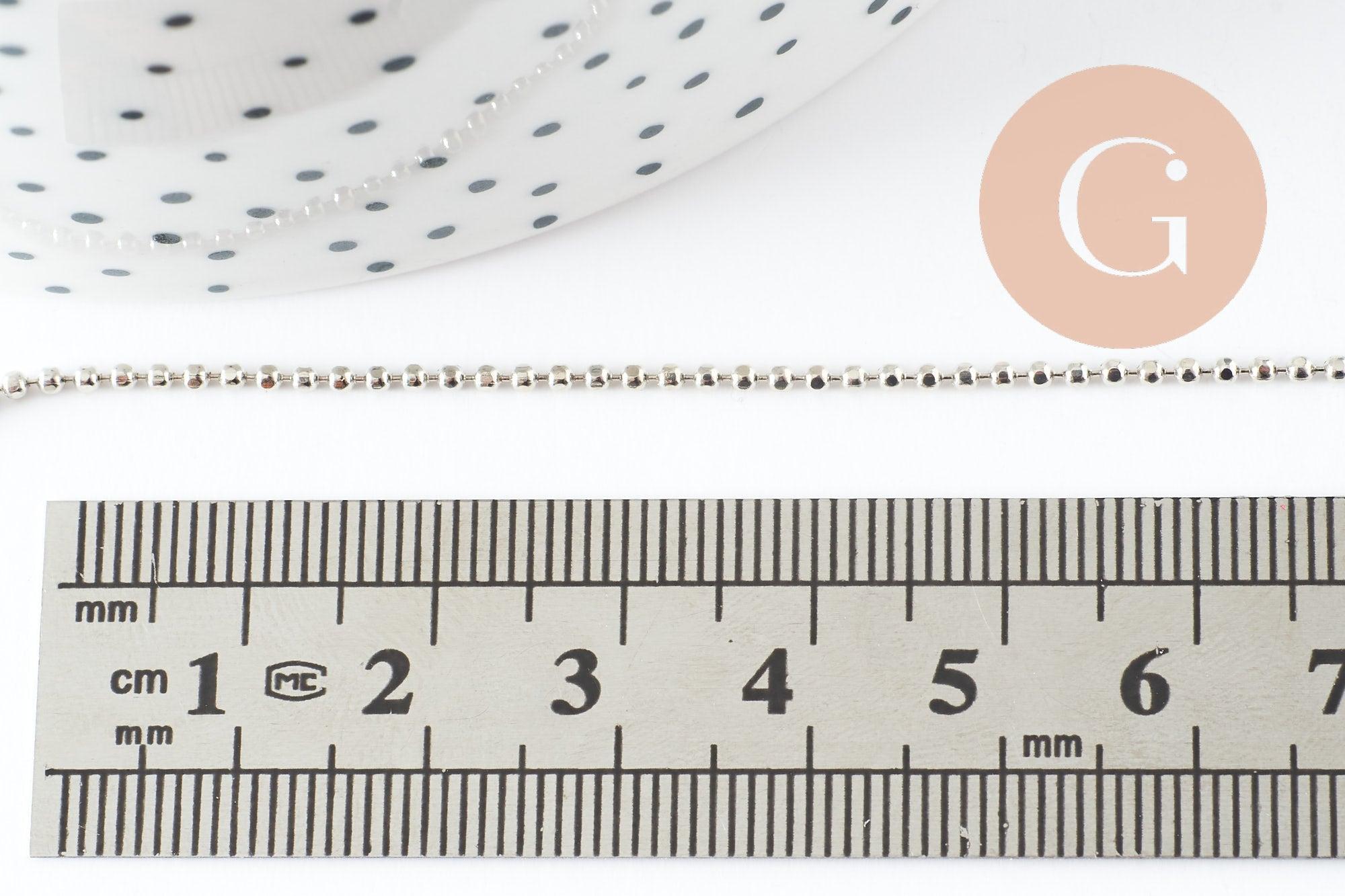 Collier Chaine complète boule acier 304 inoxydable platine 1.5mm/45.5cm,chaine fine argentée avec fermoir création collier x1 (G9778)