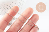 Collier Chaine complète boule acier 304 inoxydable platine 1.5mm/45.5cm,chaine fine argentée avec fermoir création collier x1 (G9778)