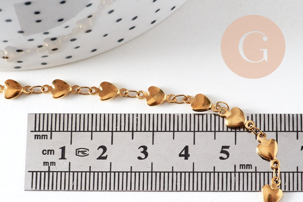 Chaine complète coeurs acier 304 inoxydable dorée 14k 2mm/45.5cm, x1 (G6775)