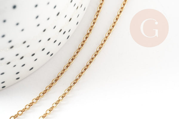 Chaine complète forçat acier 304 inoxydable doré IP 2mm/50cm avec fermoir, x1 (G9300)