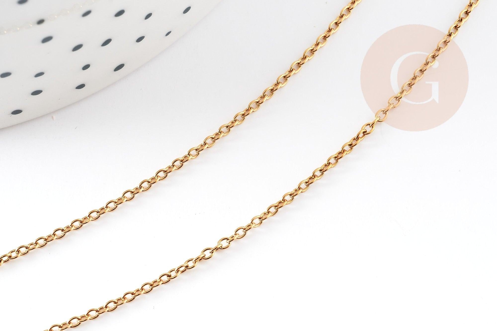 Collier Chaine complète forçat acier inoxydable doré IP 45cm avec fermoir, x1 (G9206)