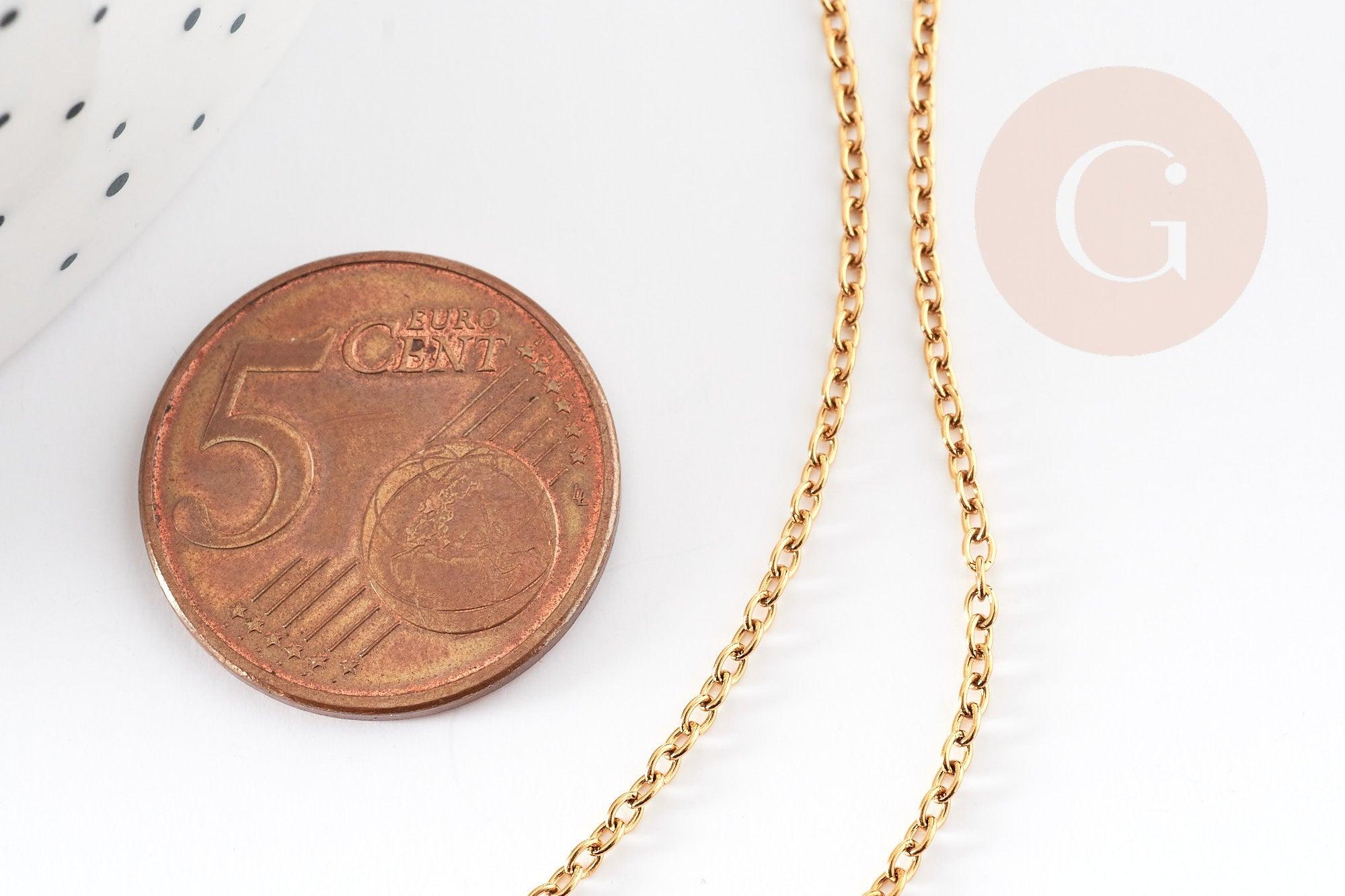 Collier Chaine complète forçat acier inoxydable doré IP 45cm avec fermoir, x1 (G9206)