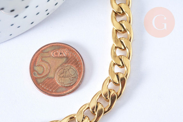Chaine complète maille cubaine acier inoxydable doré 304 - 75.4cm, x1 (G6940)