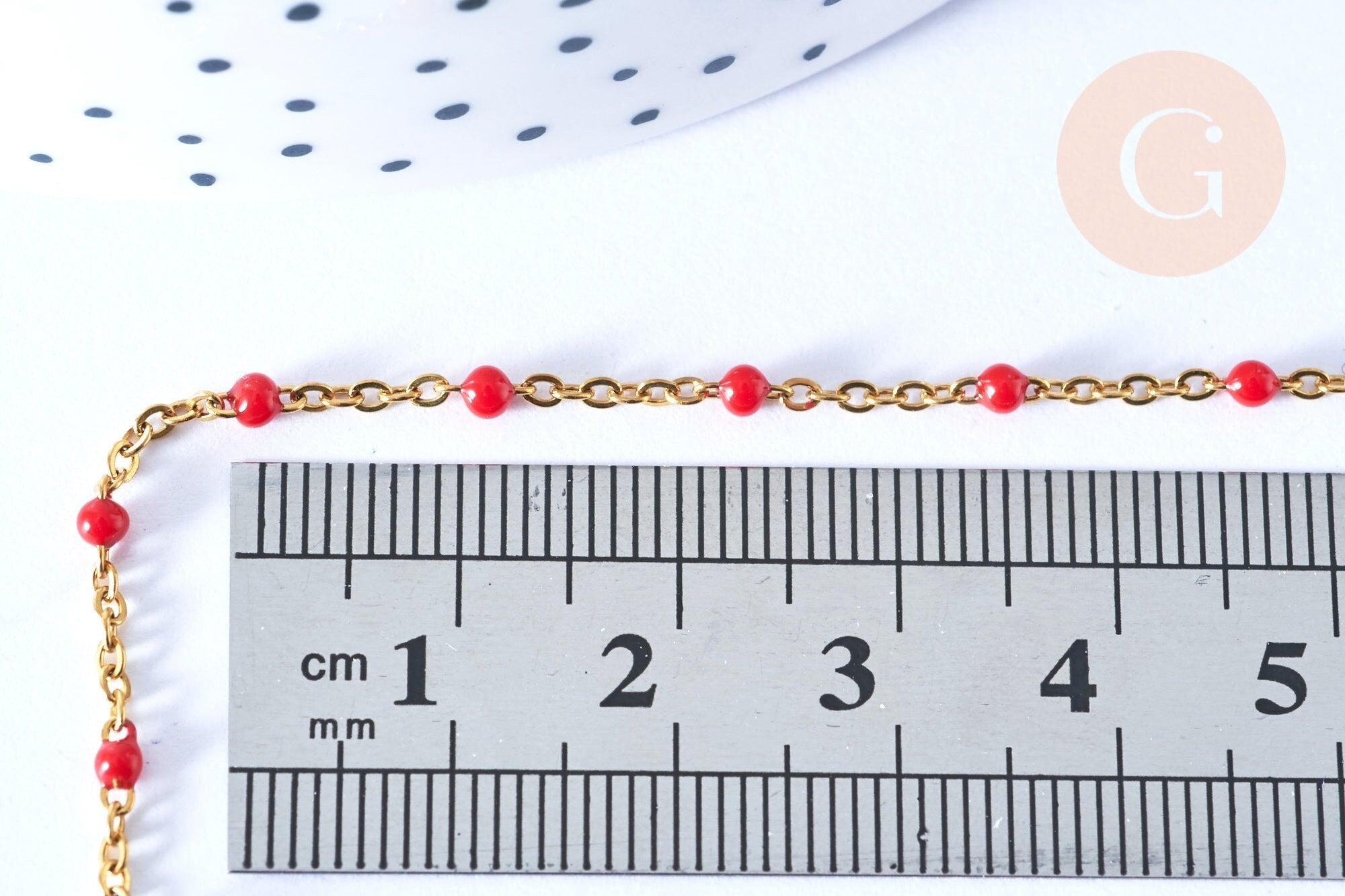 Collier Chaine de cheville acier inoxydable doré 14k résine rouge 23cm,chaine de cheville dorée, x1 G7112