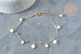 Collier Chaine de cheville laiton doré étoile nacre perle eau douce 24.8cm, x1 (G7880)