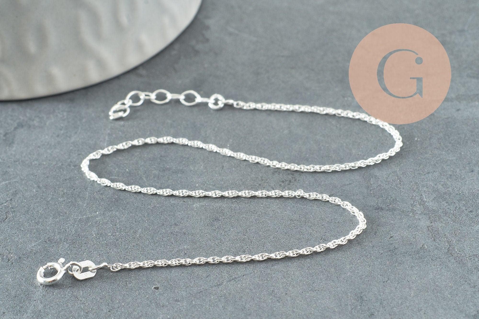 Chaine de cheville maille fantaisie très fine argent 925 massif 24cm, x1 (G9430)