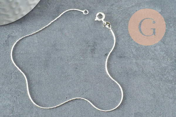 Chaine de cheville maille serpentine très fine argent 925 massif 22.9cm, x1 (G9429)