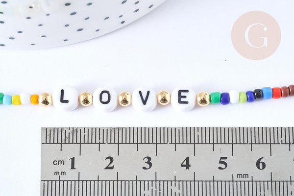 Chaine de lunettes ou masques perles verre et acrylique laiton doré 70,5cm LOVE chaine lunettes fantaisie, x1 (G7658)