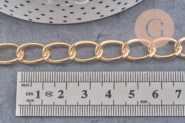 Chaine doré grosse maille aluminium doré,chaine collier,création bijoux,chaine large,15x10x2mm, x 1 Mètre (G2125)
