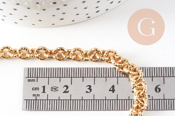 Chaine doré maille forçat texturée aluminium doré pâle 7mm,x1 mètre (G2827)