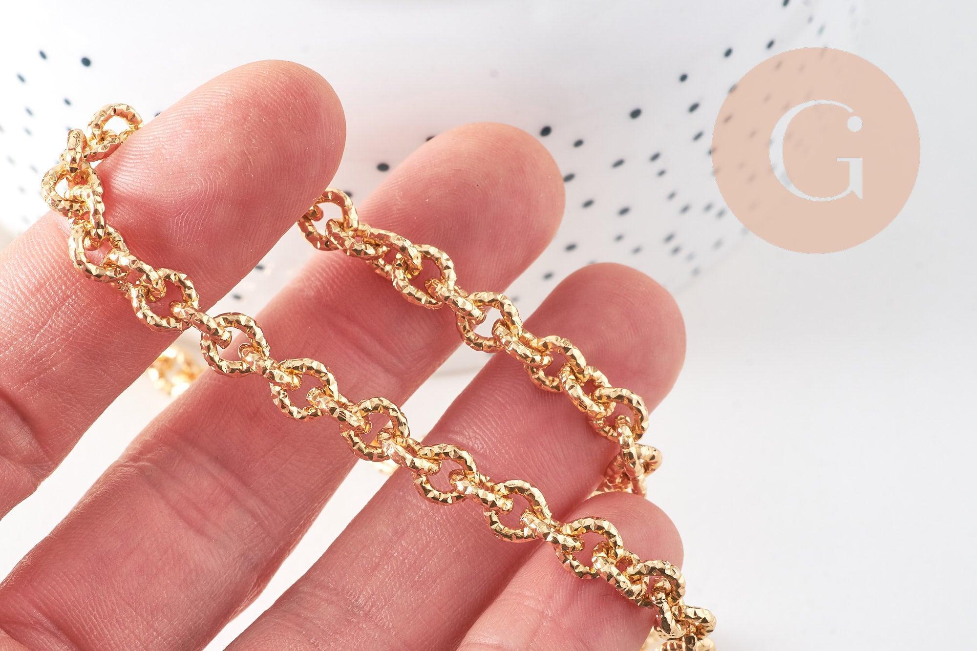 Chaine doré maille forçat texturée aluminium doré pâle 7mm,x1 mètre (G2827)