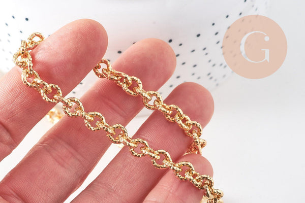 Chaine doré maille forçat texturée aluminium doré pâle 7mm,x1 mètre (G2827)