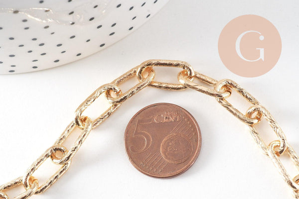 Chaine doré maille rectangle texturée aluminium doré 16x8x2mm,x1 mètre (G2784)