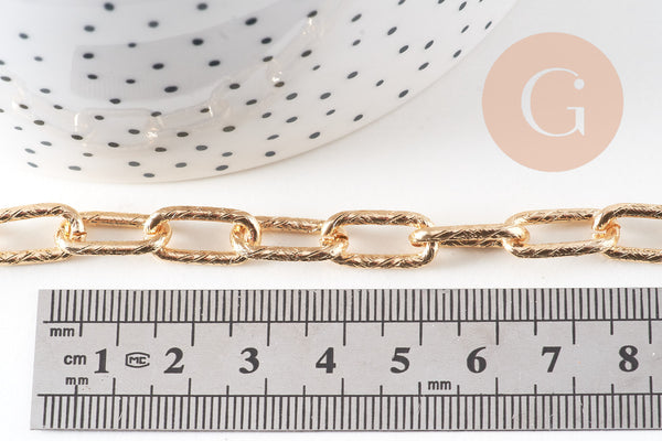 Chaine doré maille rectangle texturée aluminium doré 16x8x2mm,x1 mètre (G2784)