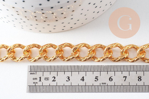 Chaine doré maille texturée aluminium doré 17mm, x1 mètre (G10594)