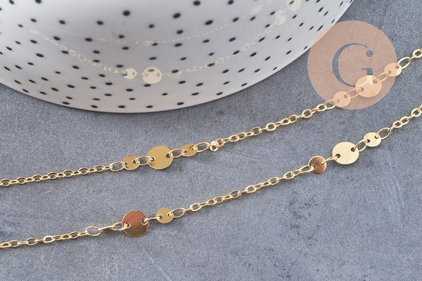 Chaine dorée 18 carats pastilles, chaine dorée fantaisie ,2x1.5mm x1 mètre (G5447)