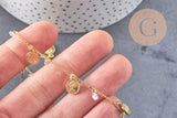 Chaine dorée 18 carats pièces de monnaie zircon, chaine doree fantaisie 1.5mm, x 1 metre, (G3176)