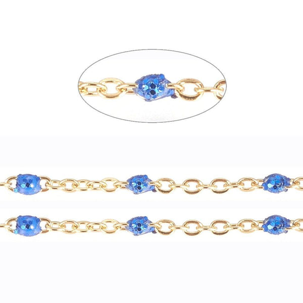 Chaine dorée acier inoxydable 304 doré résine bleue paillette 2mm,x1 mètre (G4168)