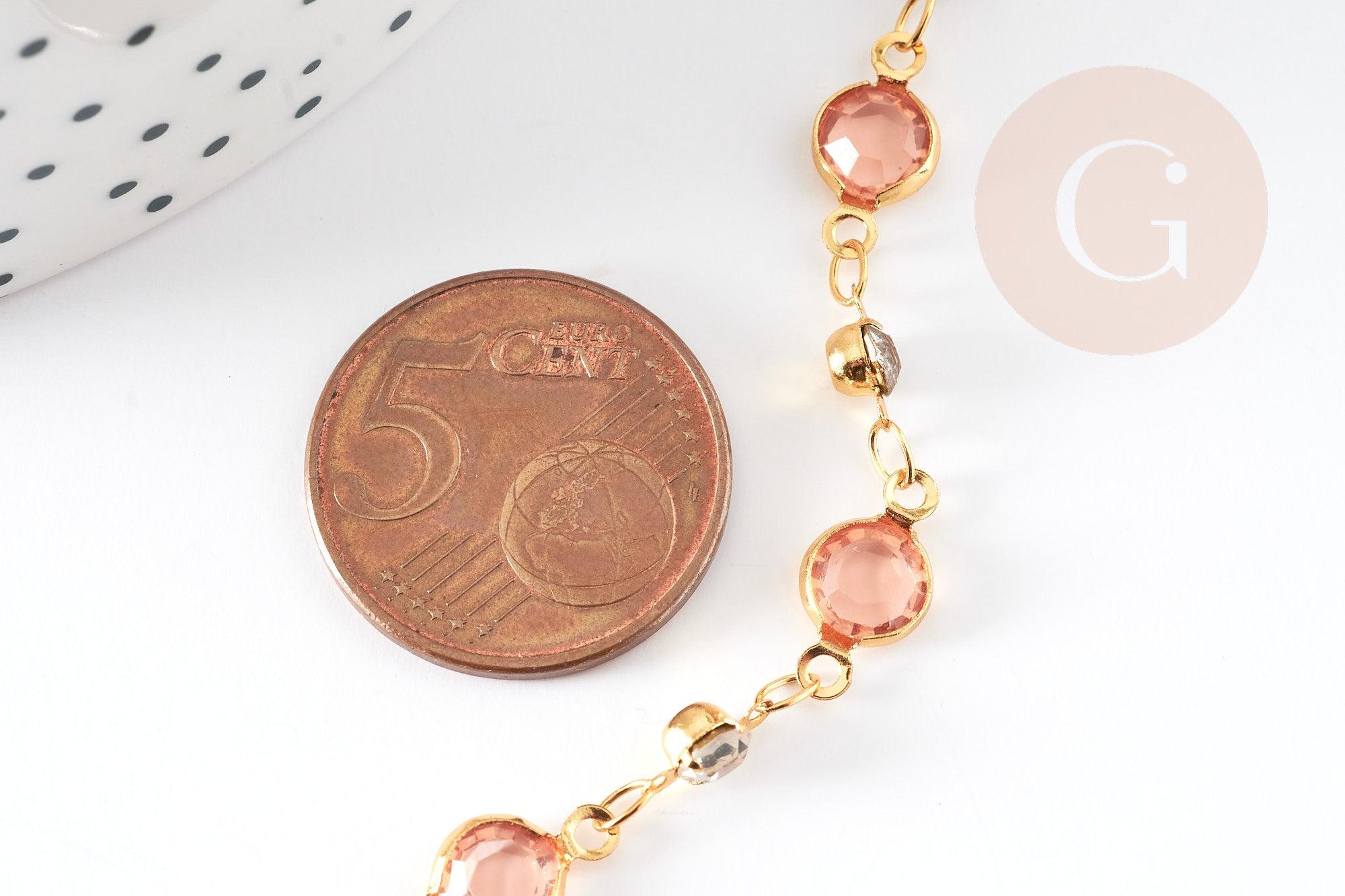 Chaine dorée pastille cristal zircon, chaine collier,création bijoux , chaine lunettes,chaine fantaisie 6x4mm, x1 mètre (G4204)