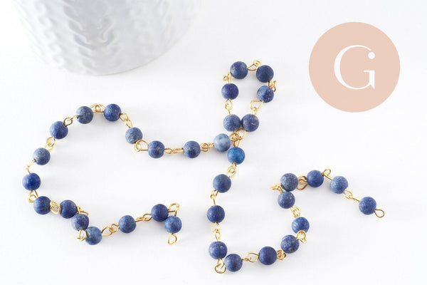 Chaine dorée perle lapis lazulis naturelle 6.5mm, x 1 mètre (G4216)