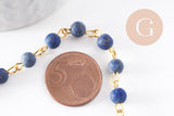Chaine dorée perle lapis lazulis naturelle 6.5mm, x 1 mètre (G4216)