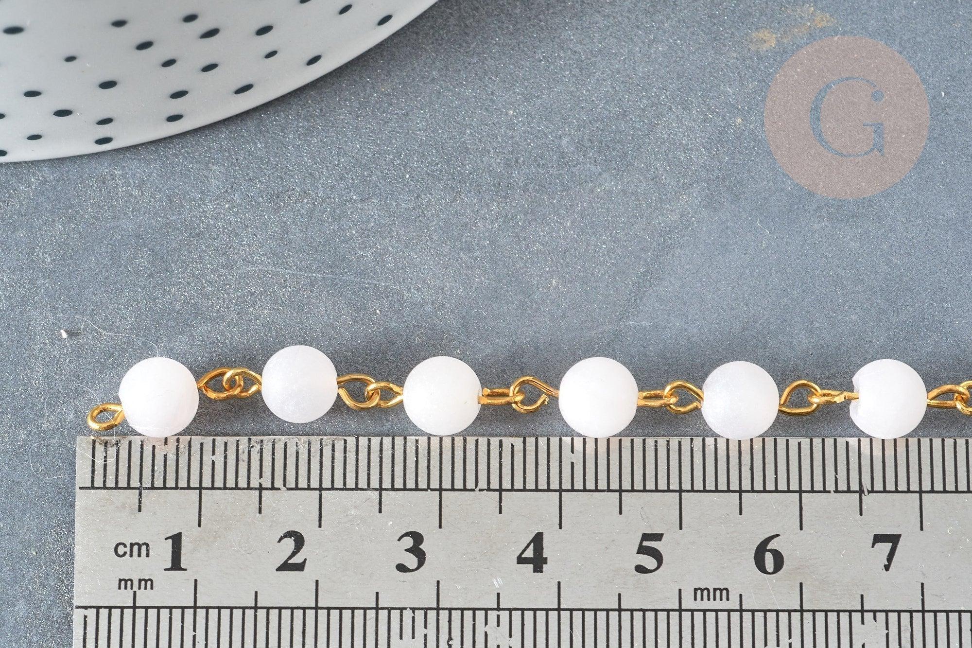 Chaine perle quartz rose ronde laiton doré 6.5mm, x1 mètre (G7357)