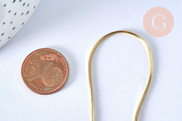 Chaine dorée serpent laiton doré 14K,chaine fine dorée,chaine collier, chaine complète,1.5 mm, 45cm, x1 (G0937)