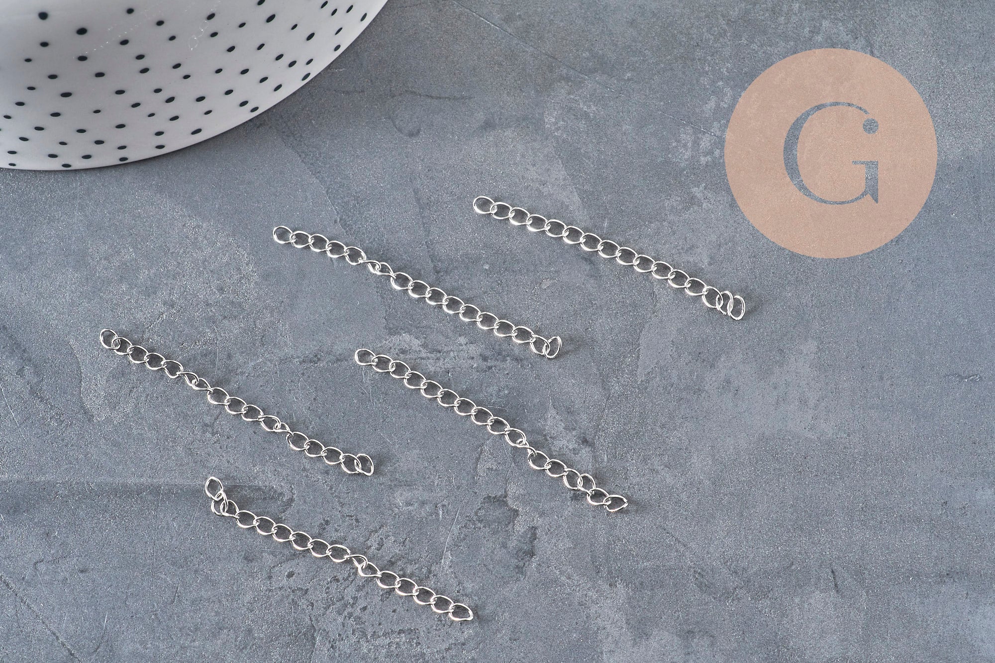 Platinum stainless steel extension chain 47-53mm, x5 (G11186)