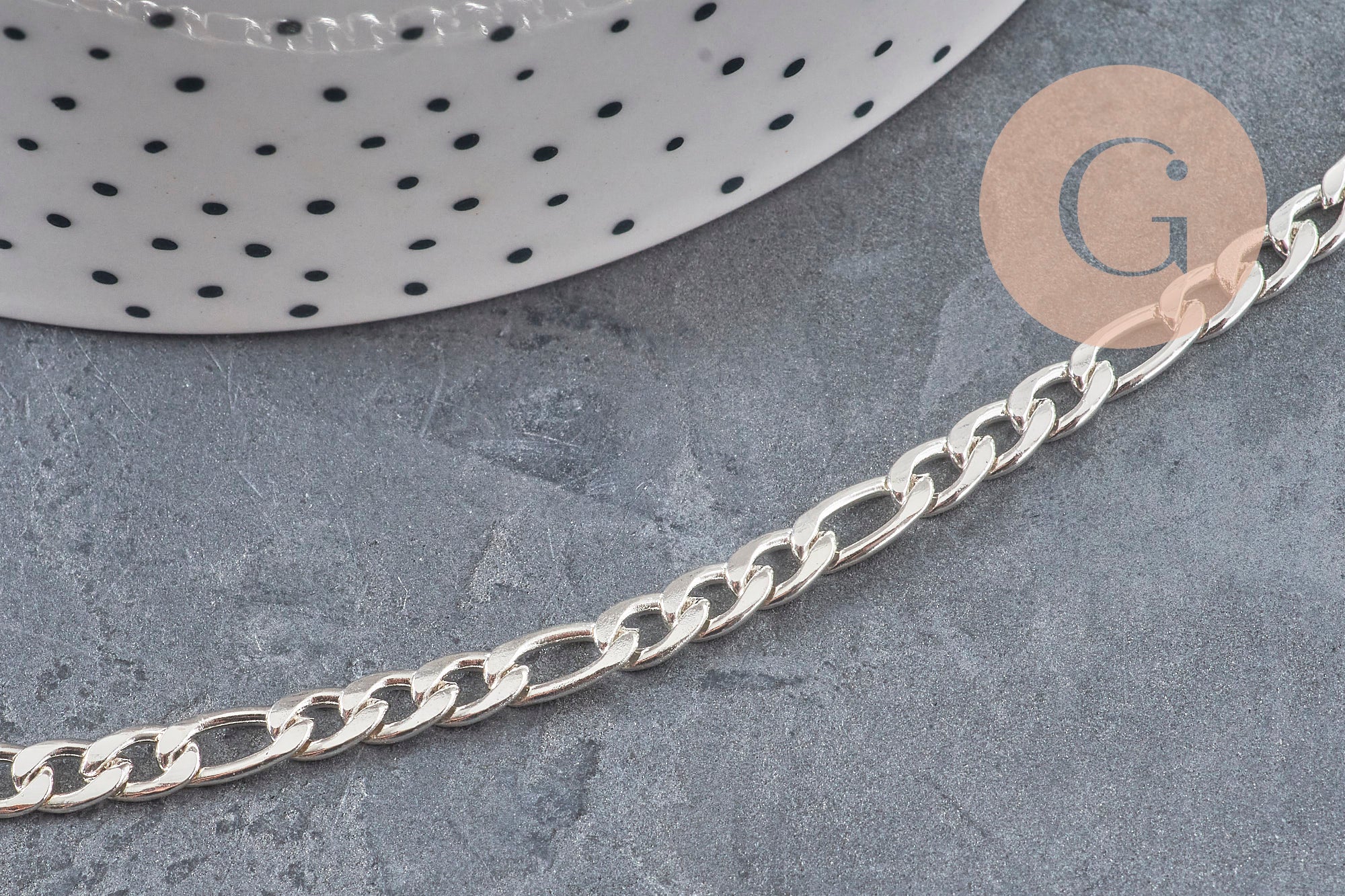 Cadena Figaro acero inoxidable 304 plateado 9x4mm, x1 metro (G11197)